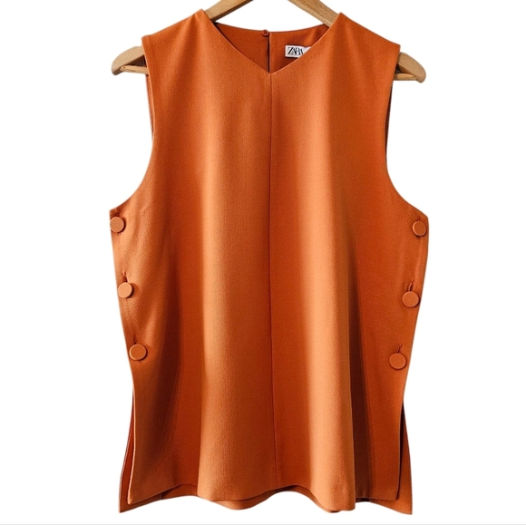 NWT Zara Sleeveless Button Orange Top Vest Casual Women's Size Medium - Picture 8 of 16